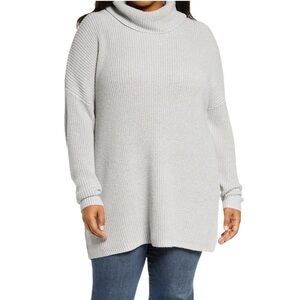 Halogen Oversized Turtleneck Tunic Sweater in Light Grey Plus Size 1X NWT